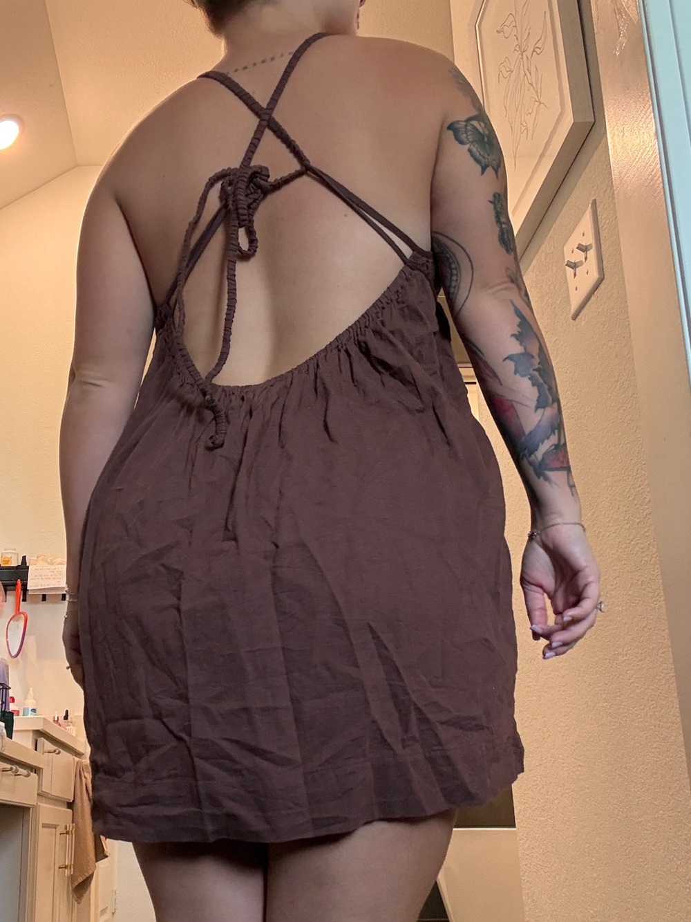 brown cotton/linen free people dress - Picture 2 of 3
